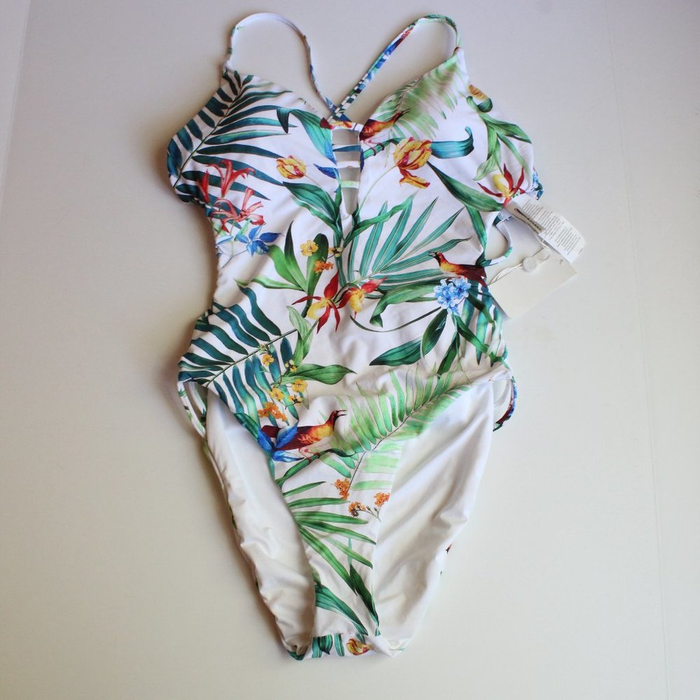 Lucky Brand Lush Leaf Strappy One Piece NEW M